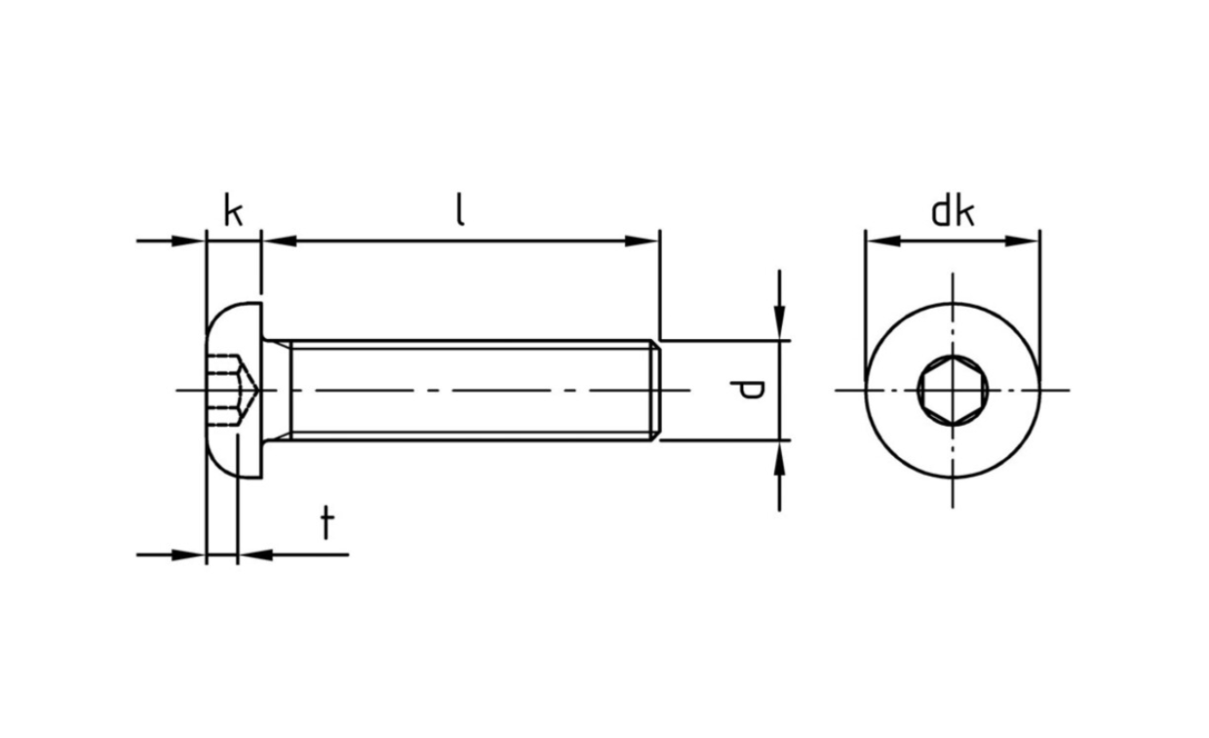 Laagbolkop bout ISO 7380-1 RVS A2 M6x40 RAL 9005 - 100 stuks